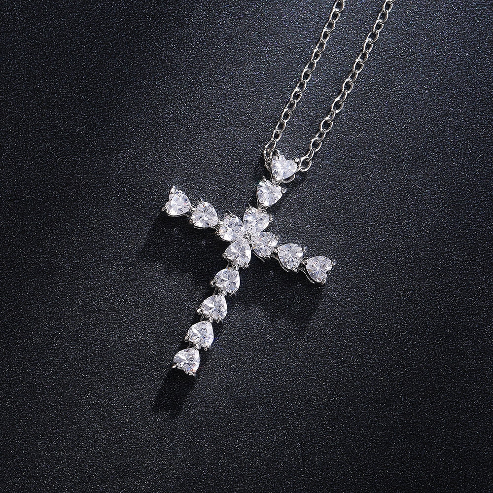 Trendy Jewelry Delicate Heart Crystal Cross Pendant Necklaces for Women