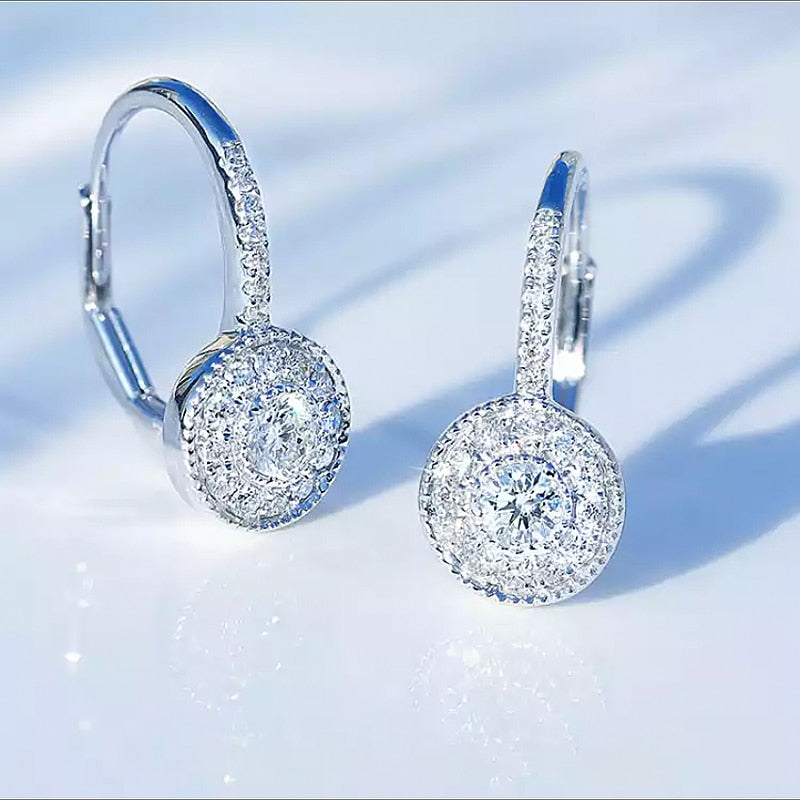 Luxury Jewelry Dazzling Round Hoop Earrings for Women with Zircon in Silver Color