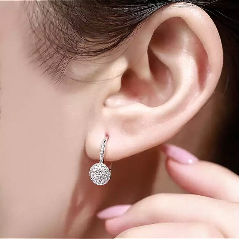 Luxury Jewelry Dazzling Round Hoop Earrings for Women with Zircon in Silver Color
