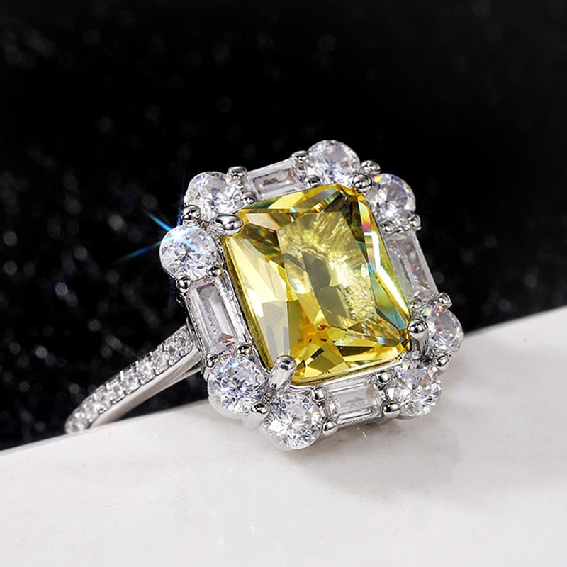 Victorian Jewelry Gorgeous Yellow Radiant Cut Cubic Zircon Cocktail Ring