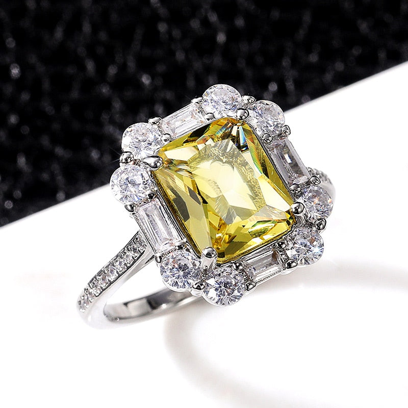 Victorian Jewelry Gorgeous Yellow Radiant Cut Cubic Zircon Cocktail Ring