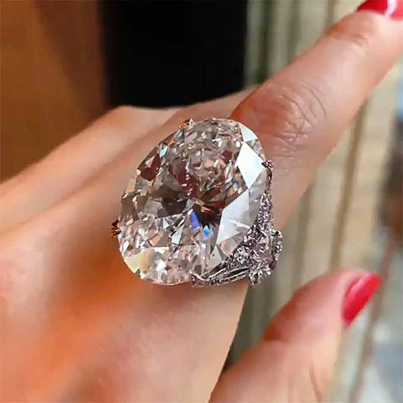 Wedding Jewelry Romantic Dazzling Cubic Zircon Cocktail Ring in Silver Color