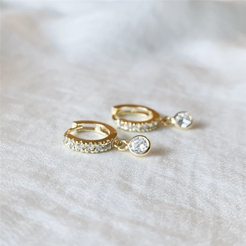 Luxury Jewelry Simple Dainty Zircon Dangle Earrings for Women in Silver Color