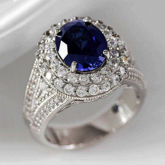 Victorian Jewelry Noble Blue Oval Cut Cubic Zircon Cocktail Ring for Women
