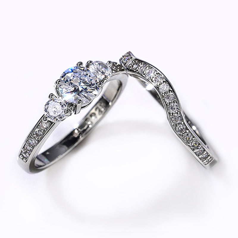 Wedding Jewelry Romantic Micro Pave Cubic Zircon Bridal Set Rings