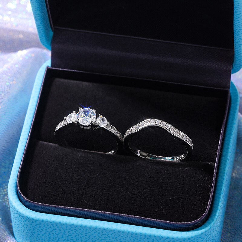 Wedding Jewelry Romantic Micro Pave Cubic Zircon Bridal Set Rings