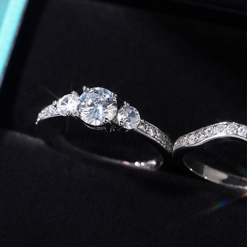 Wedding Jewelry Romantic Micro Pave Cubic Zircon Bridal Set Rings