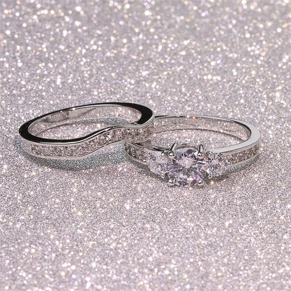 Wedding Jewelry Romantic Micro Pave Cubic Zircon Bridal Set Rings