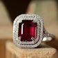 Romantic Jewelry Charm Red Radiant Cut Cubic Zircon Cocktail Ring for Women