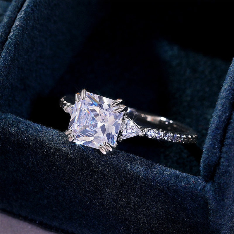 Engagement Jewelry Elegant Shiny Square Radiant Cut CZ Solitaire Ring