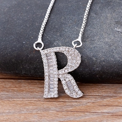 Hip Hop Initial Necklace for Women with Initial A-Z Zirconia in Silver Color