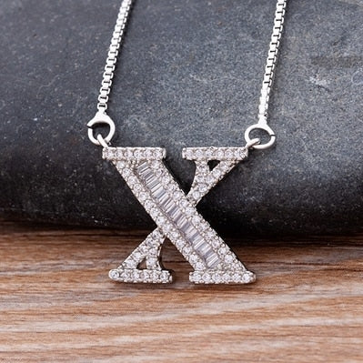 Hip Hop Initial Necklace for Women with Initial A-Z Zirconia in Silver Color