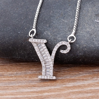 Hip Hop Initial Necklace for Women with Initial A-Z Zirconia in Silver Color