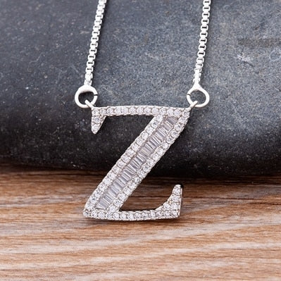 Hip Hop Initial Necklace for Women with Initial A-Z Zirconia in Silver Color