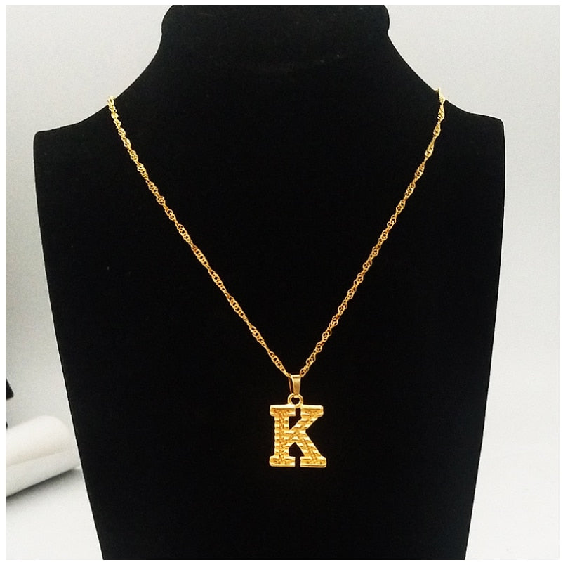 Alphabet Pendant Necklace for Women with Initial A-Z in Gold Color