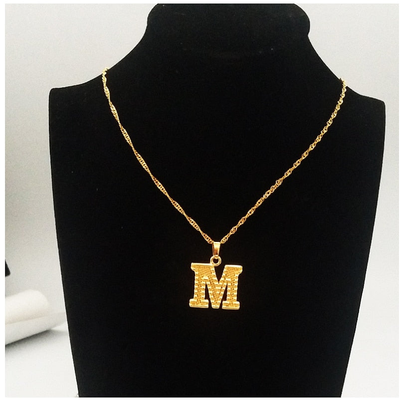 Alphabet Pendant Necklace for Women with Initial A-Z in Gold Color