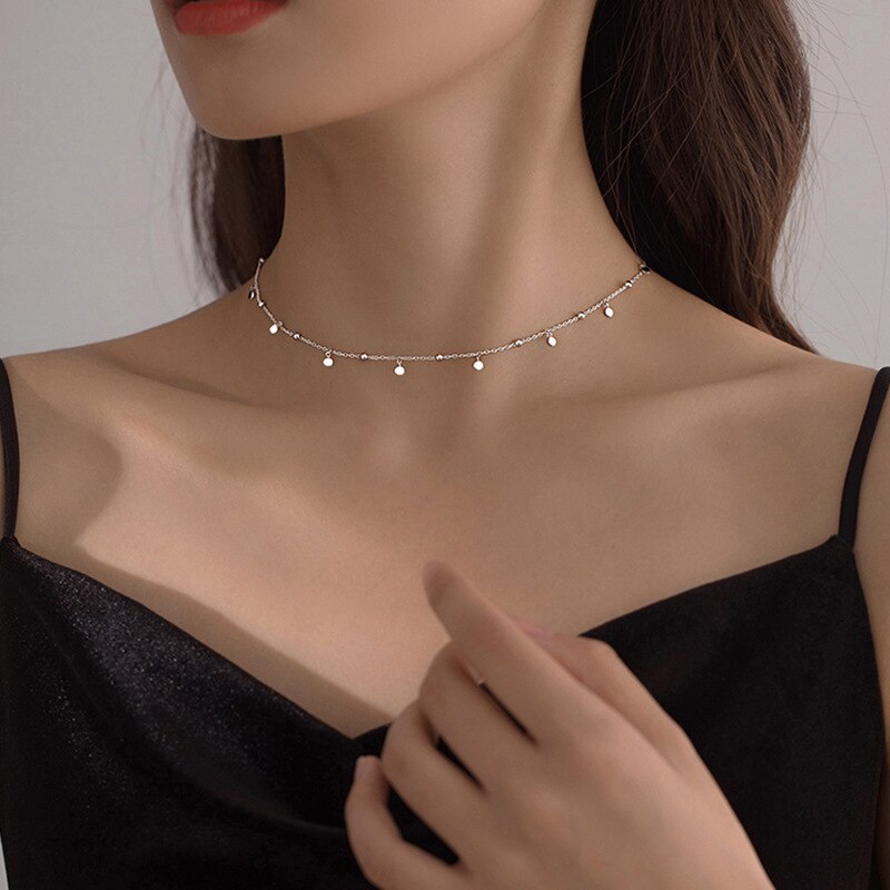 Trendy Jewelry Disc Tassels Necklace for Women in 925 Sterling Silver