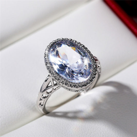 Luxury Jewelry Charming Shiny Oval Cut Cubic Zircon Halo Ring for Women