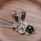 Animal Jewelry Red Eye Owl Jewelry Set for a Friend with Crystal in Silver Color
