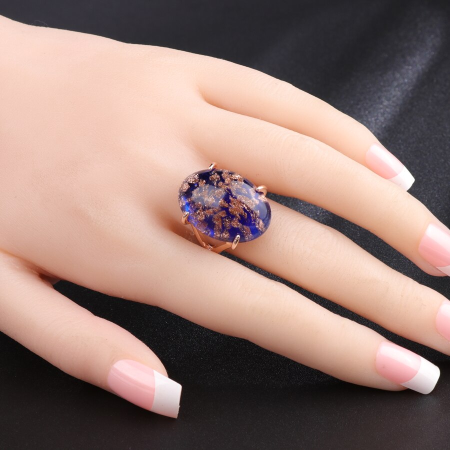 Luxury Simple Oval Ring For Women with Natural  Stone in Rose Gold Color
