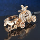 Luxury Christmas Carriage Big Rings for Women with Zircon in Gold Color