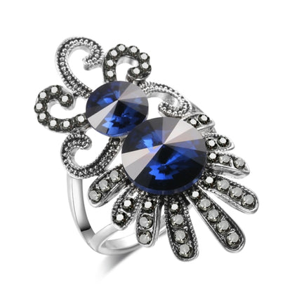 Vintage Jewelry Crystal Rings For Women with  Blue Stone   in Silver Color