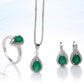 Water Drop Jewelry Set for Wedding with Green Stone in Silver Color Wedding Jewelry