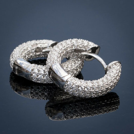 Micro Pave Small Hoop Earrings for Women with Zircon in Silver Color