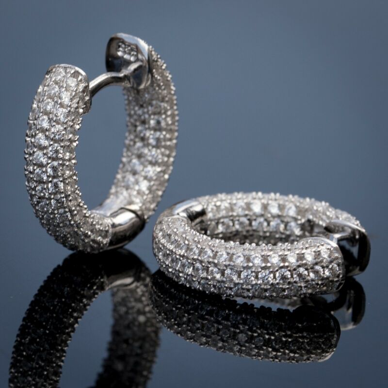 Micro Pave Small Hoop Earrings for Women with Zircon in Silver Color