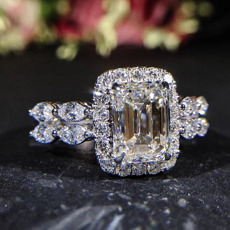 Wedding Jewelry Delicate Brilliant Radiant Cut Cubic Zircon Cocktail Ring