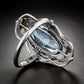 Vintage Jewelry Two Tone Flower Rings with Oval Cut Blue Zircon for Women in Silver Color