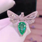 Micro Pave Butterfly Cocktail Ring with Green Water Drop Zircon in 925 Sterling Silver