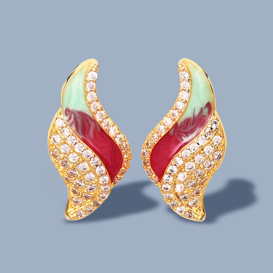 Exquisite Conch Shape Enamel Drop Earrings for Women with Zircon in Gold Color