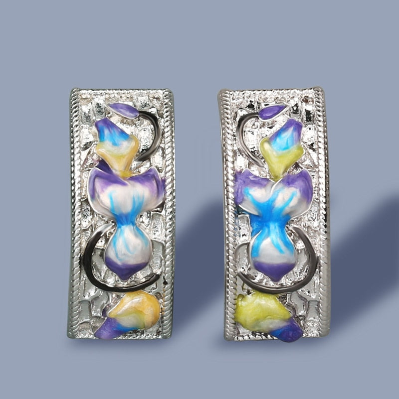 Exquisite Orchid Flower Enamel Drop Earrings for Women in 925 Sterling Silver