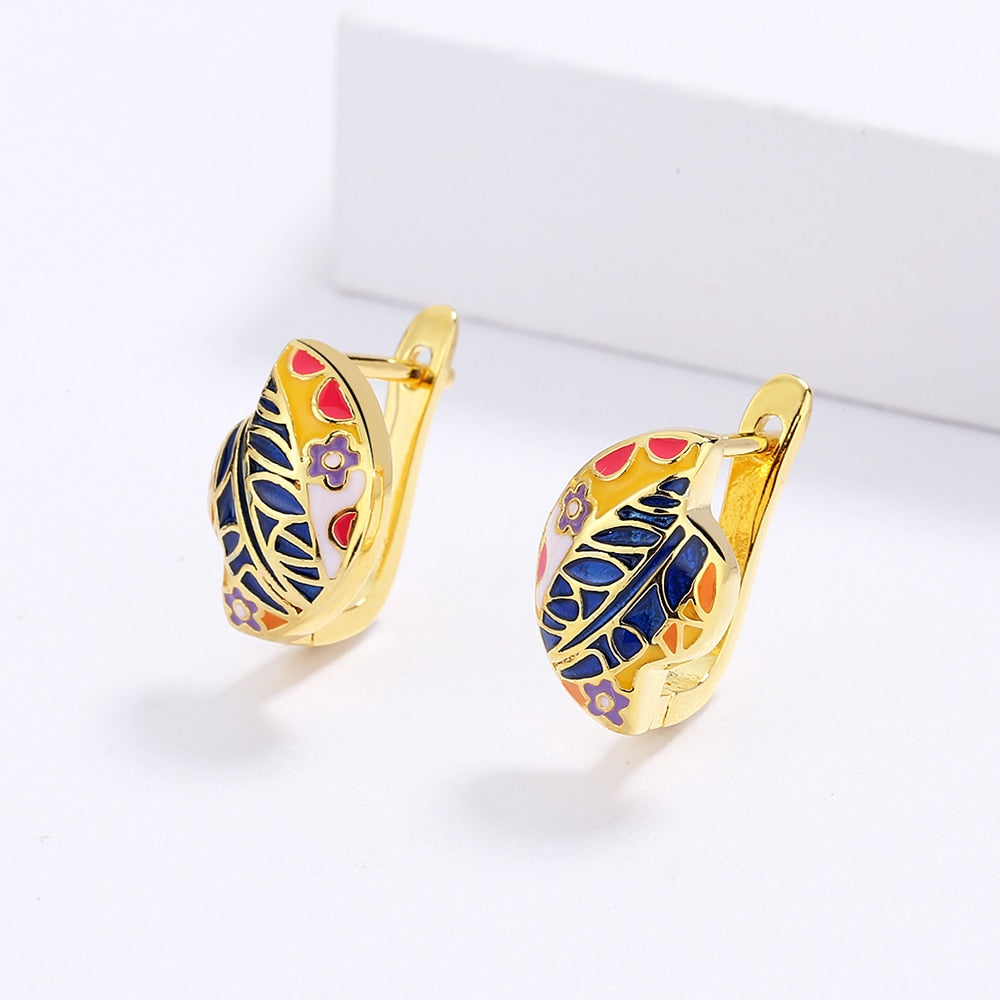 Fashion Jewelry Small Color Flower Enamel Hoop Earrings for Women in Gold Silver
