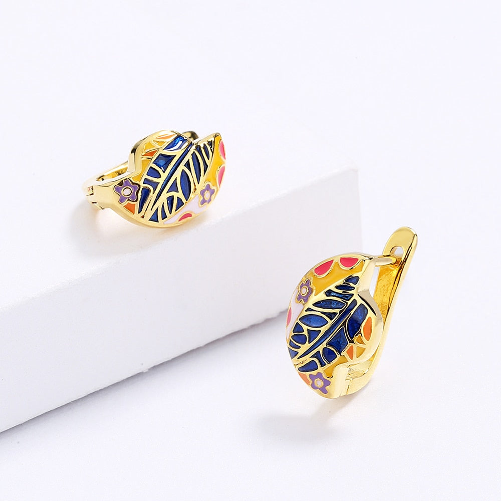 Fashion Jewelry Small Color Flower Enamel Hoop Earrings for Women in Gold Silver