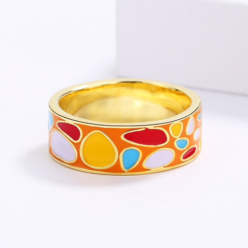 Fashion Jewelry Color Stones Enamel Ring for Women with Zircon in Gold Color