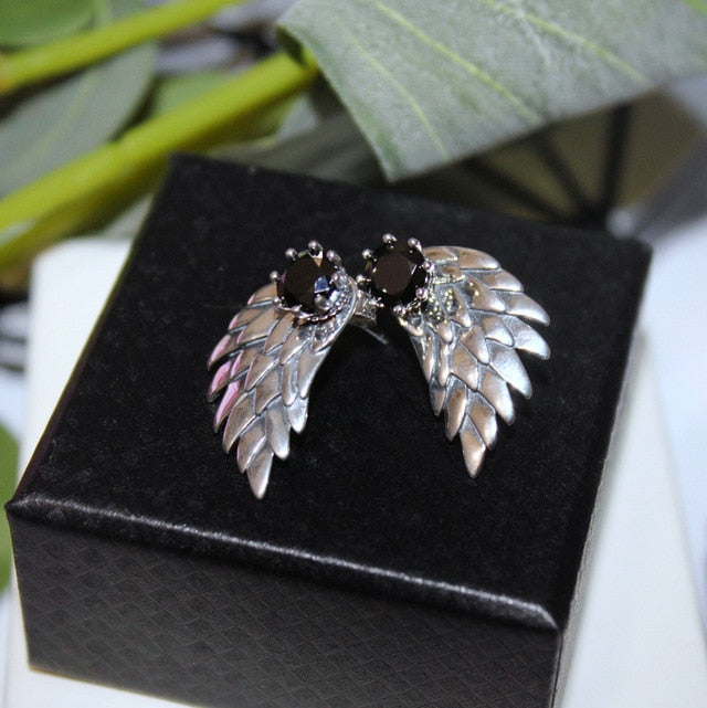 Trendy Jewelry Angel Wings Stud Earrings for Women with Zircon in 925 Sterling Silver
