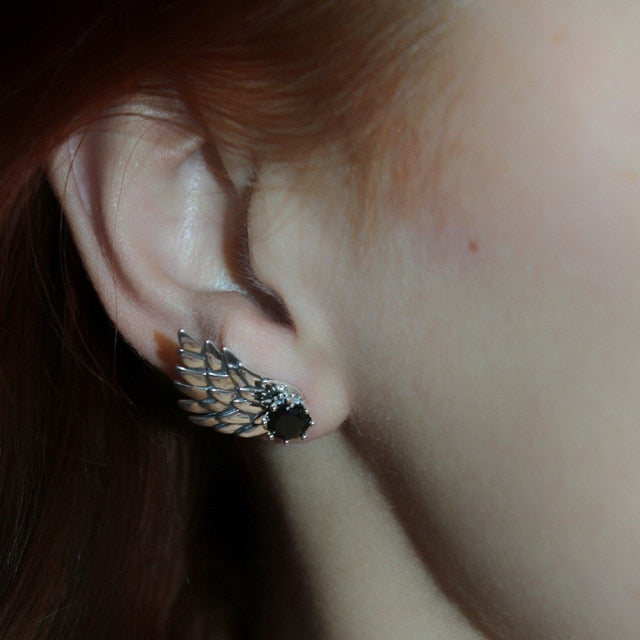 Trendy Jewelry Angel Wings Stud Earrings for Women with Zircon in 925 Sterling Silver