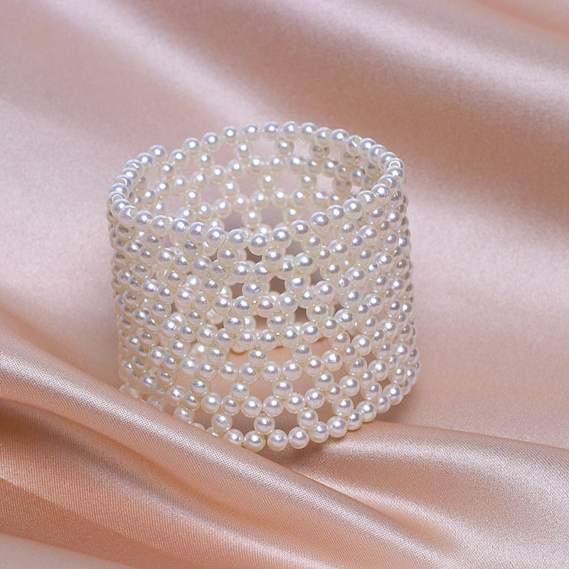 Fashion Jewelry Multilayer Knitting White Imitation Pearl Bracelet for Women