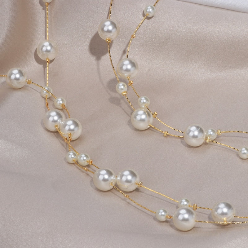 Fashion Jewelry Imitation Pearl Long Chains Necklace for Women as Sweater Accessories