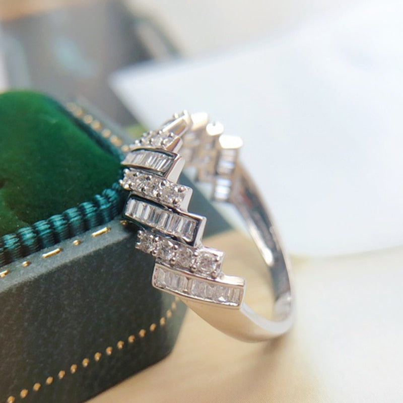 Trendy Jewelry Geometric Silver Color Micro Pave Design CZ Fashion Ring