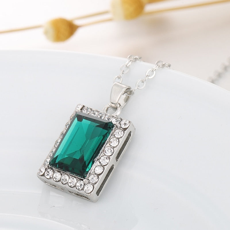 Wedding Jewelry Charming Green Square Crystal Jewelry Set for Women