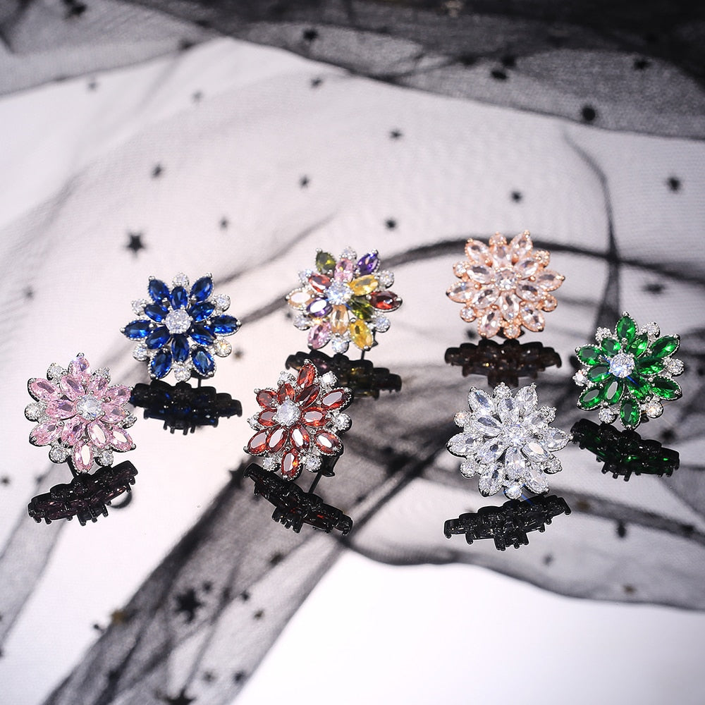 Fashion Jewelry Double Layer Flower Stud Earrings for Women with Cubic Zirconia