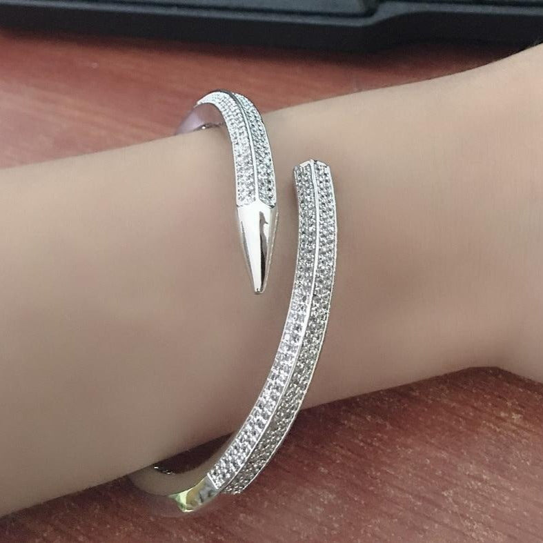 Luxury jewelry Micro Pave Silver Color Nail Zircon Cuff Bracelet for Women