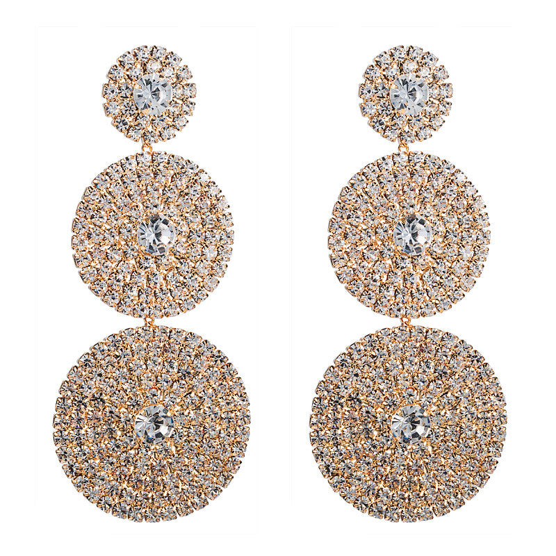 Statement Jewelry Exaggerated White Multi-layer Rhinestone Dangle Earrings for Women