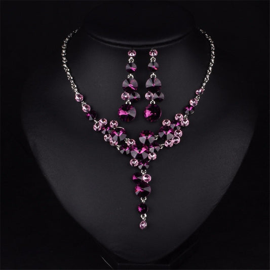 Trendy Jewelry Luxury Purple Flower Crystal Jewelry Set for Women Costume Accessories