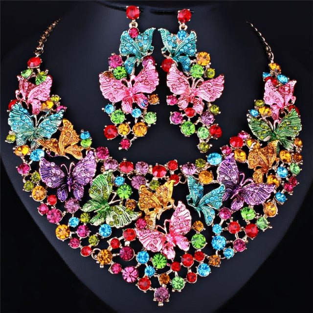 Wedding Jewelry Attractive Painting Butterfly Crystal Jewelry Set for Bridal Statement Accessories
