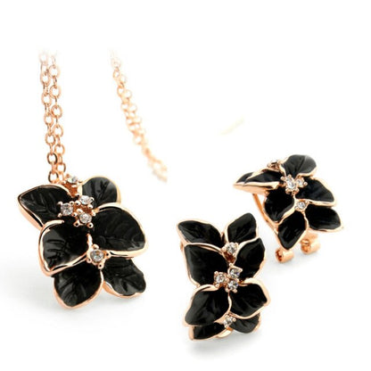 Fashion Jewelry Charm Black Leaf Enamel Jewelry Set for Women as Daily Accessories