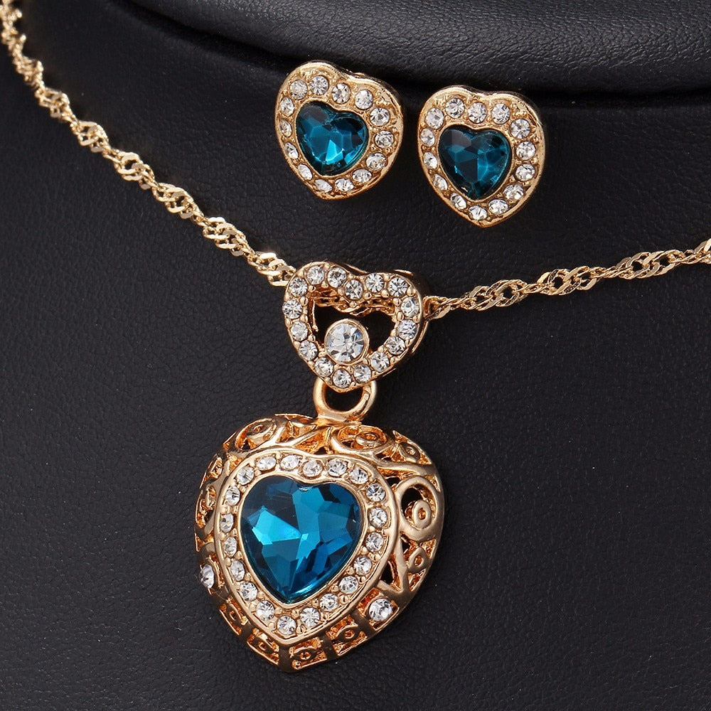 Wedding Jewelry Ethnic Green Heart Crystal Jewelry Sets for women as Wedding Accessories